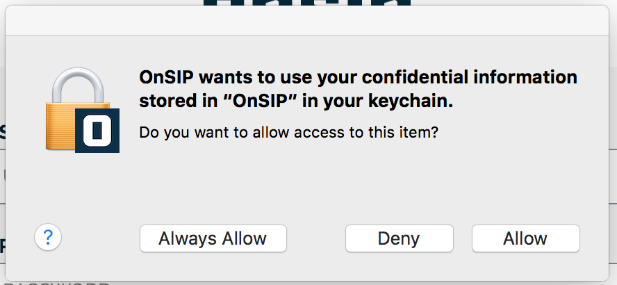 Keychain prompt window