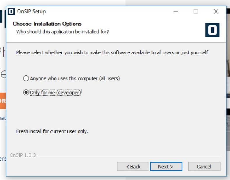 OnSIP app for Windows  Installation Options
