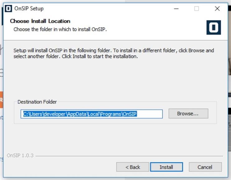 OnSIP app for Windows - Install Location