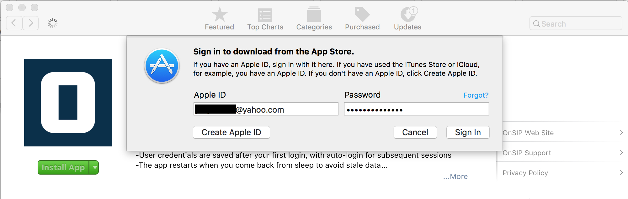 Signing into the App Store