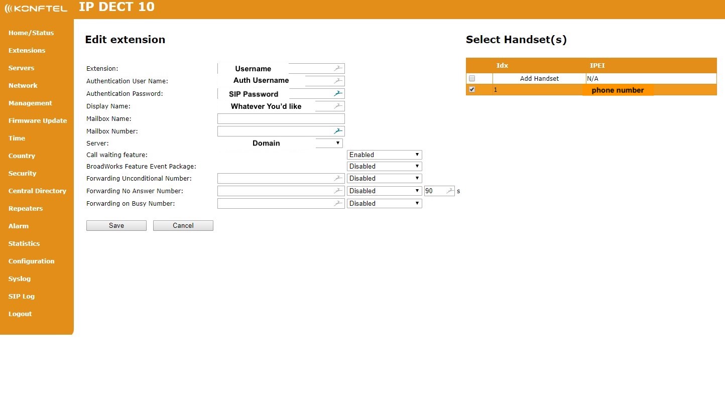 onsip username and domain