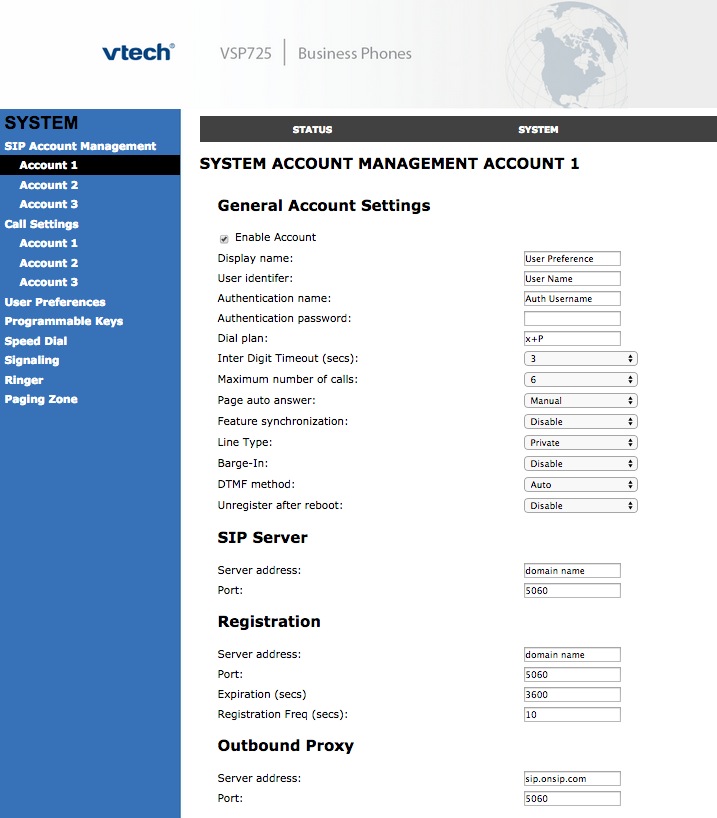 VTech Phone system account management