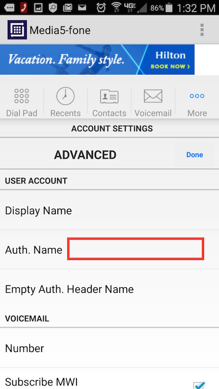 User account advanced settings