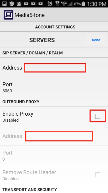 SIP server domain realm outbound proxy
