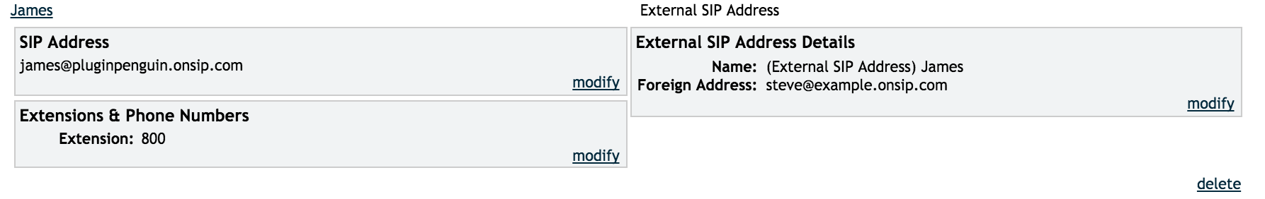 External SIP address