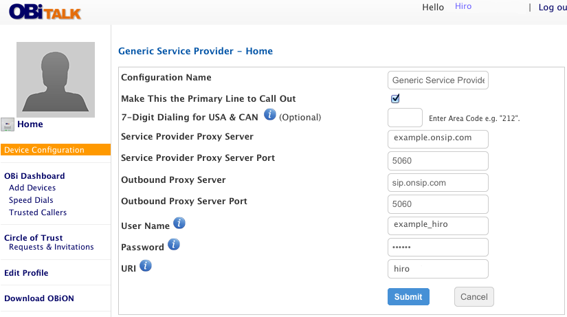 Generic service provider - home