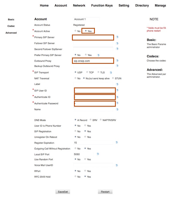 onsip username and domain