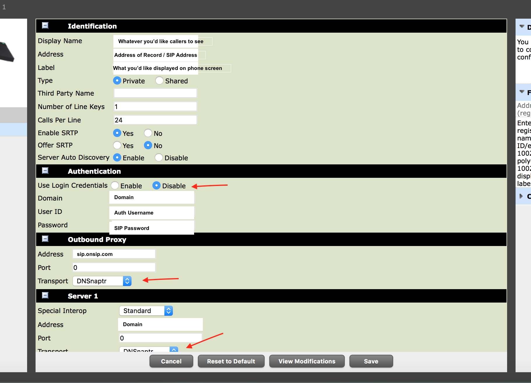 onsip server port