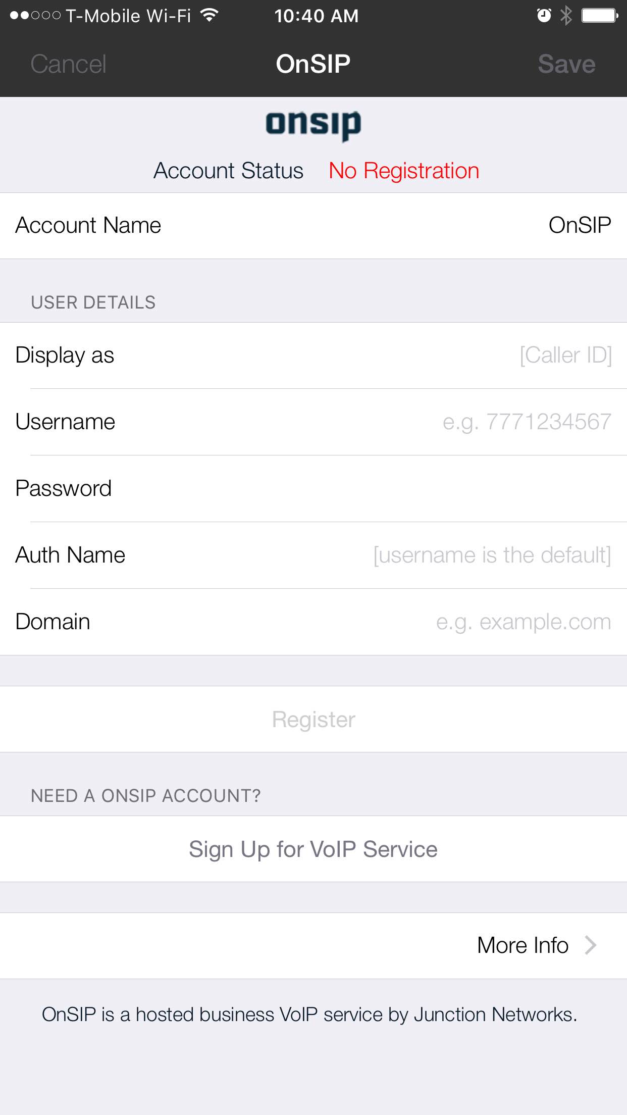 onsip username and domain